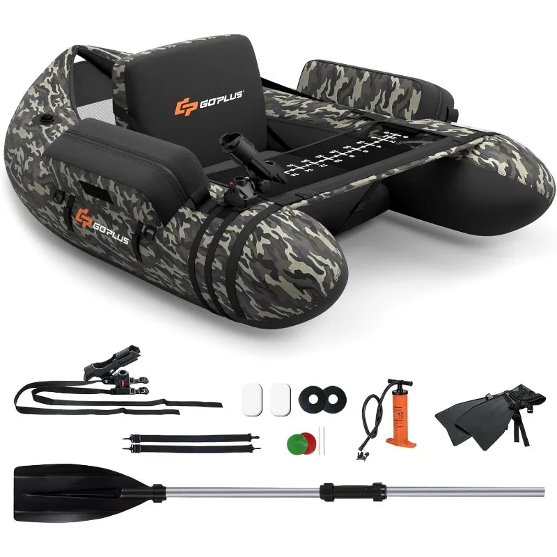Inflatable Float Tube, Fishing Belly Boat with Fish Ruler, Pump, Storage Bag, Adjustable Straps