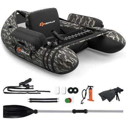 Inflatable Float Tube, Fishing Belly Boat with Fish Ruler, Pump, Storage Bag, Adjustable Straps