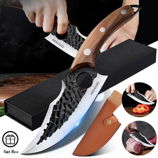 Stainless Steel Hand Forged Knife Cleaver Chef Cooking Cutter Fruit Slicing Meat Cutting Knife Cover