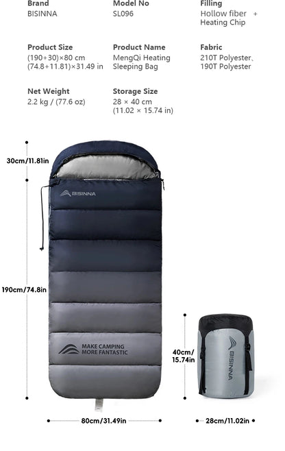 BISINNA Heating Sleeping Bag for Adults Cold Weather Lightweight Portable Warm Winter Camping Bags for Outdoor Hiking Supplies