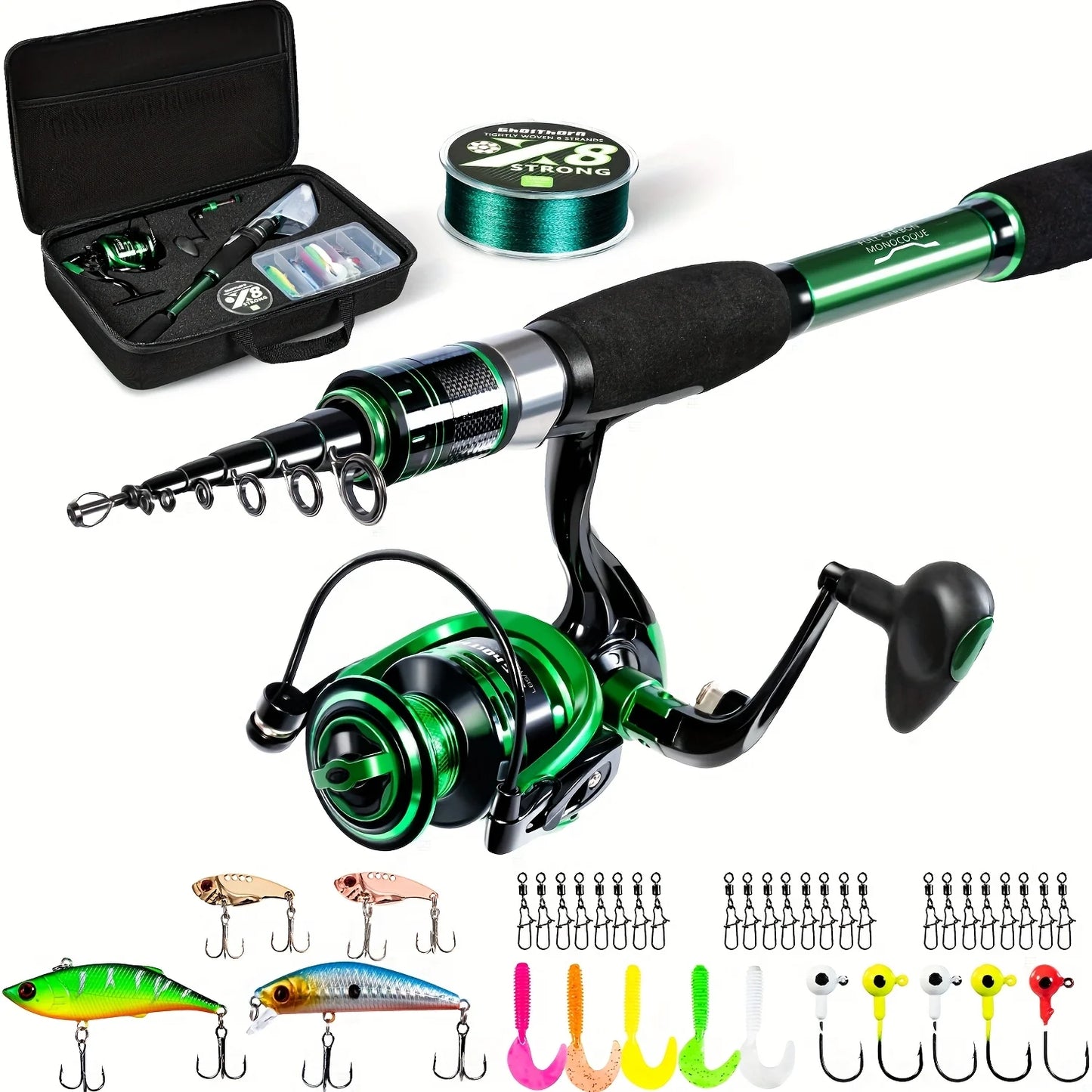 Fishing Rod and Reel Combo, Telescoping Fishing Pole Travel Kit with Carrier Bag for Freshwater