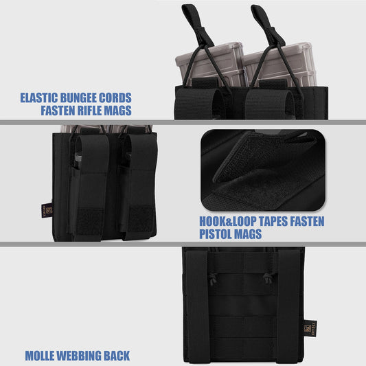 KRYDEX Tactical Double Magazine Pouch 556 M4 M16 AR15 Rifle 9mm Pistol Mag Pouches Carrier Black Shooting Accessories
