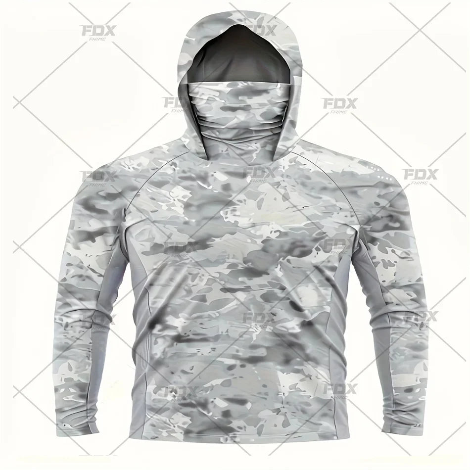 Army Green Camo Colorful Hoodie with Face Mask UV 50+Gaiter Fishing Clothing Men&