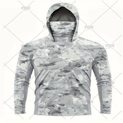 Army Green Camo Colorful Hoodie with Face Mask UV 50+Gaiter Fishing Clothing Men&