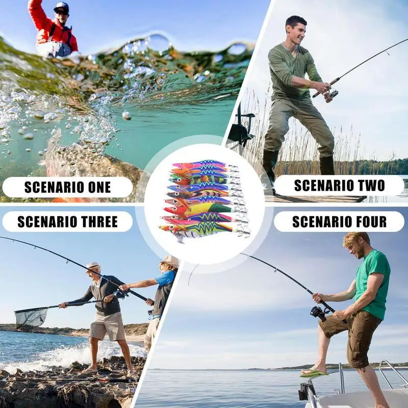 Artificial Hard Bait Luminous Squid Jig Sea Fishing Lure   Shrimp Cuttlefish Squid Rig