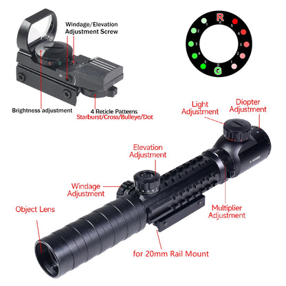 Tactical 3-9X32EG Riflescope Laser Red Dot 3 in 1 Combo Optic