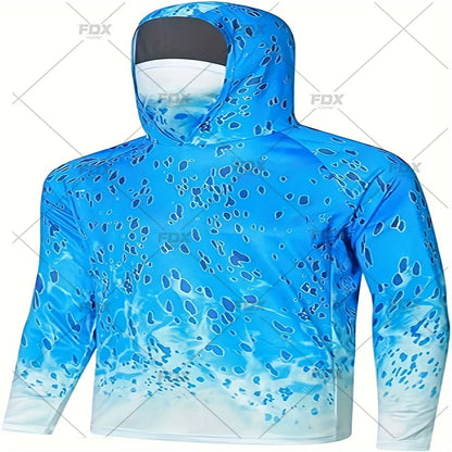 Army Green Camo Colorful Hoodie with Face Mask UV 50+Gaiter Fishing Clothing Men&