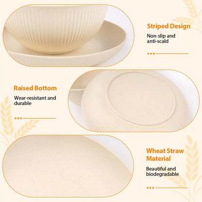8, 32-Piece Plates and Bowls  Reusable Unbreakable Dinnerware Set for Camping