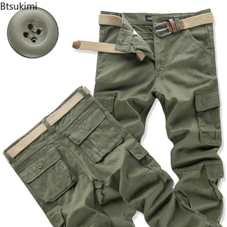 Cargo Pants Men's Pure Cotton Loose Casual Trousers Camo Overalls Multi-pocket Wear Resistant Straight Pants Outdoor Sport Pants