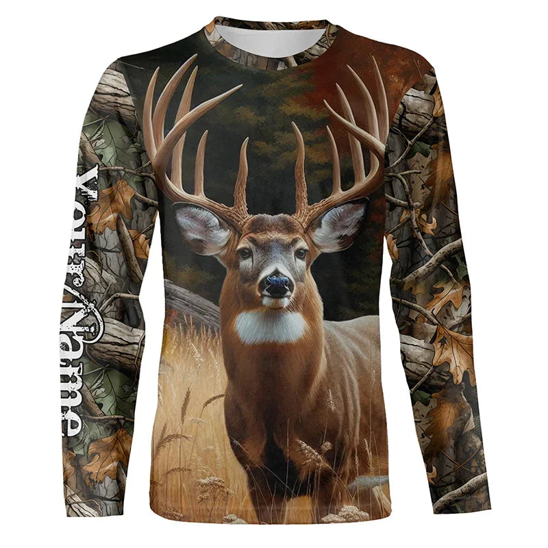 Camo Hunting Animals Wild Boar Men T-Shirt 3D Print Sport Long Sleeve Tee Tops Casual O Neck Streetwear T Shirts Men&