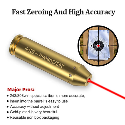 243 308WIN Optics Cartridge Red Dot Laser Bore Brass Bore Boresighter For Pistol Rifle Scope Hunting Accessories 6 Batte