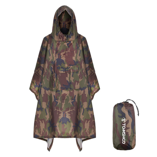 Hooded Rain Poncho with Pocket Lightweight Waterproof Rain Coat Sun Shelter for Men and Women Camping Hiking Traveling