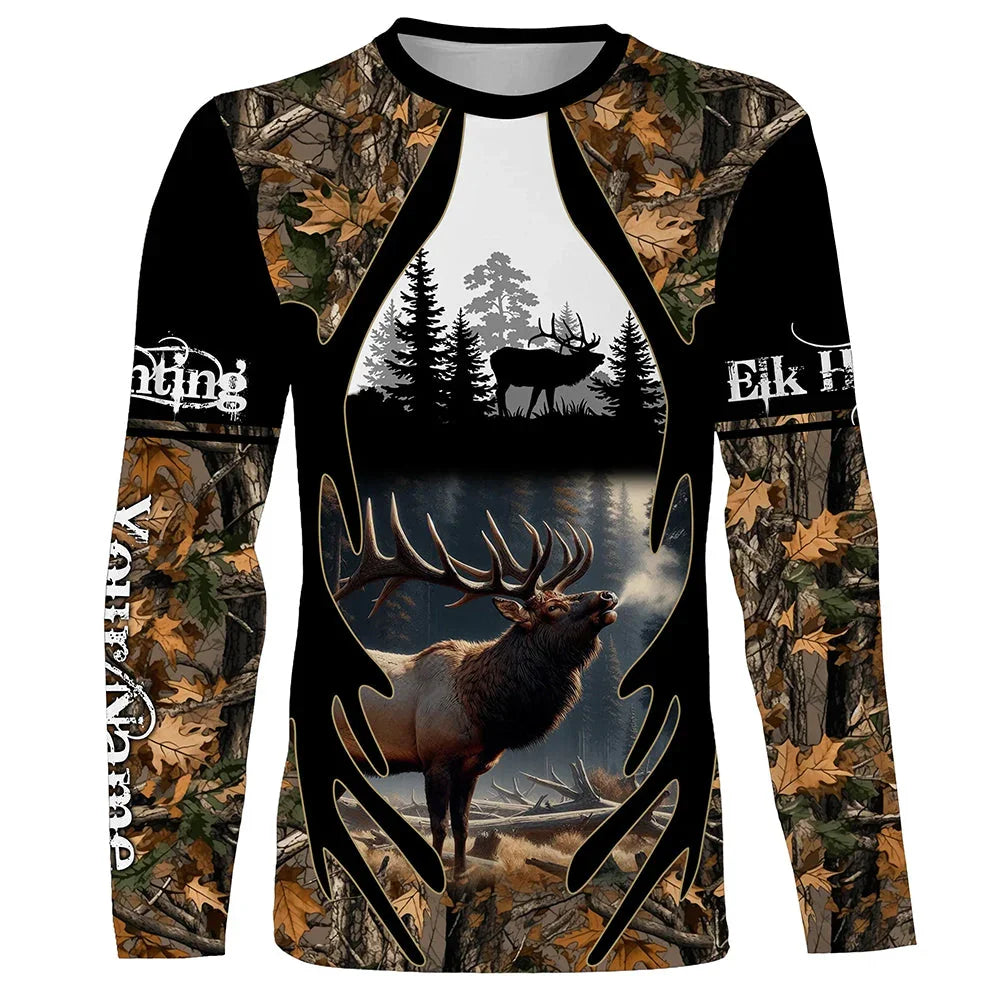 Camo Hunting Animals Wild Boar Men T-Shirt 3D Print Sport Long Sleeve Tee Tops Casual O Neck Streetwear T Shirts Men&