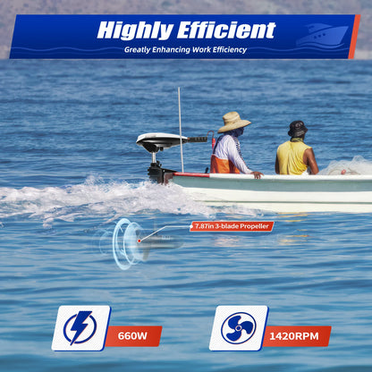 660W Thrust Trolling Motor 12V Saltwater Electric Outboard Motor 7 Gear Regulation Telescoping Handle for Kayak Inflatable