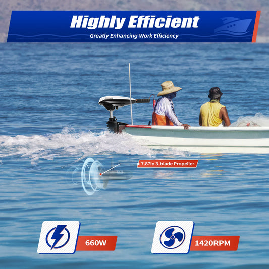 660W Thrust Trolling Motor 12V Saltwater Electric Outboard Motor 7 Gear Regulation Telescoping Handle for Kayak Inflatable