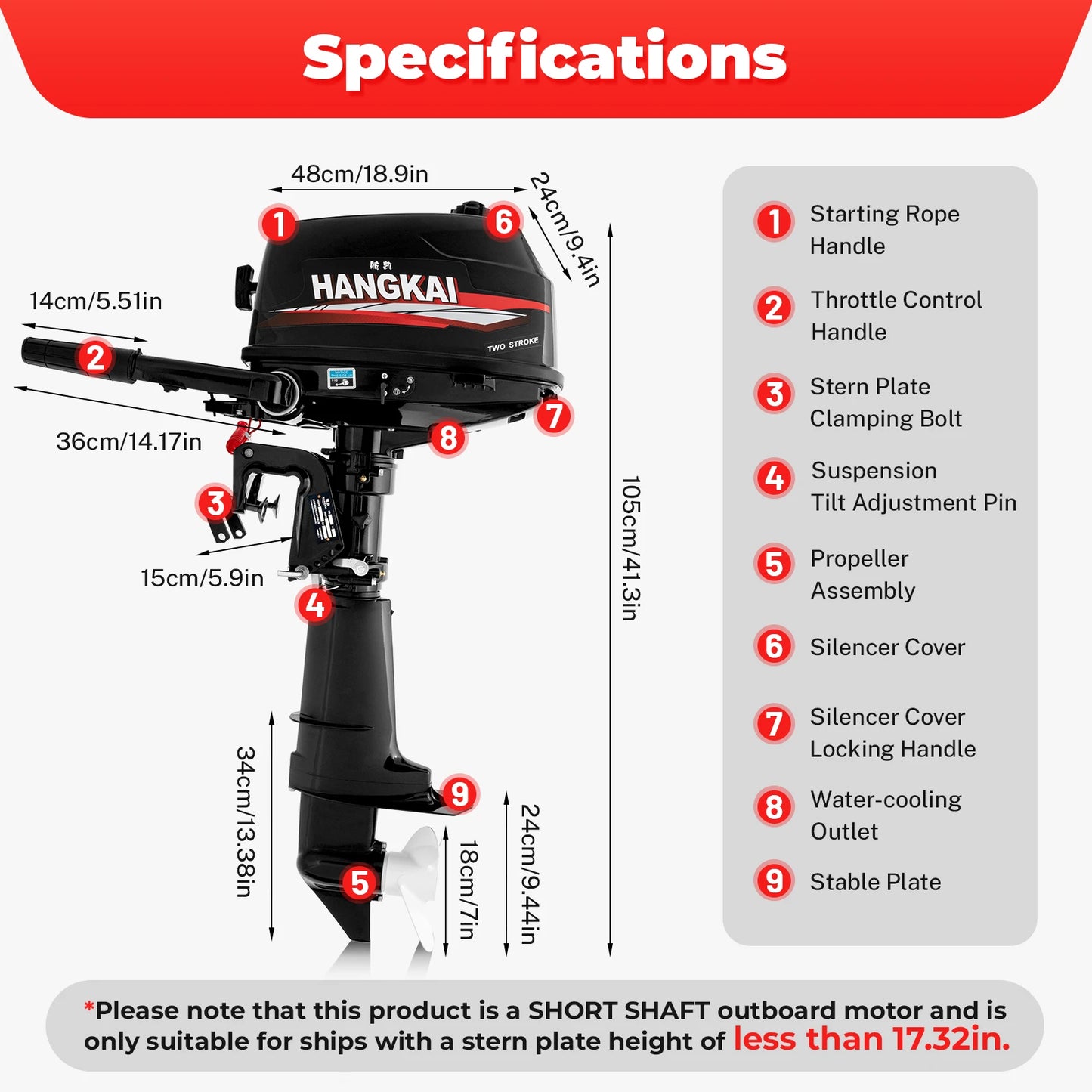 6 HP 2 Stroke Outboard Motor Boat Engine Heavy Duty Outboard Motor Fishing Boat Engine with Water Cooling System 102CC 4400W