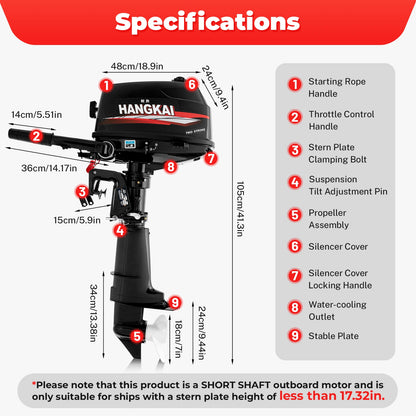 6 HP 2 Stroke Outboard Motor Boat Engine Heavy Duty Outboard Motor Fishing Boat Engine with Water Cooling System 102CC 4400W