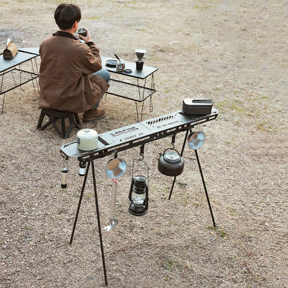 Folding Camping Hanging Rack Shelf Top Plate With Hook Triangle Storage Hanger Picnic Camping Cookware Pot Pan Hanging Rack