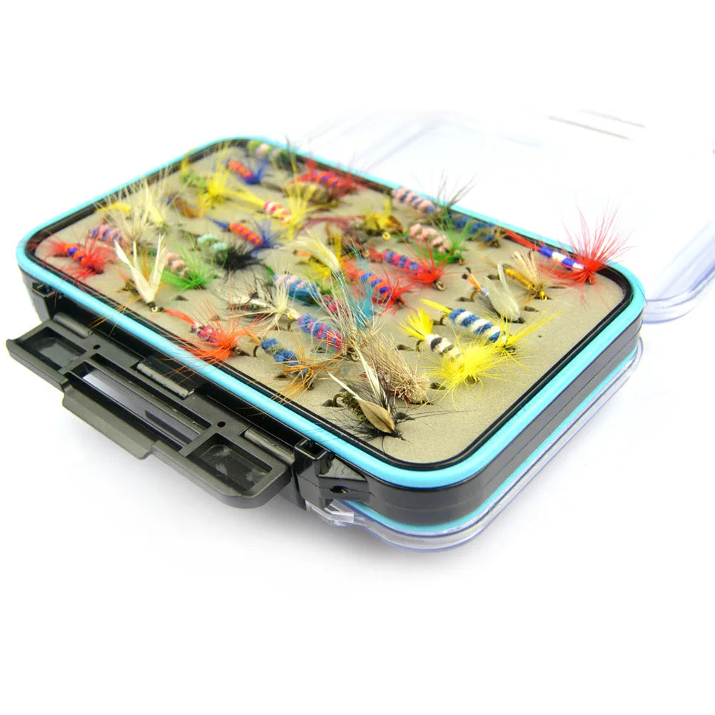 64pcs Fly Hooks Kit with Clear Fly Box - Dry Wet Flies for Fly Fishing Accessories