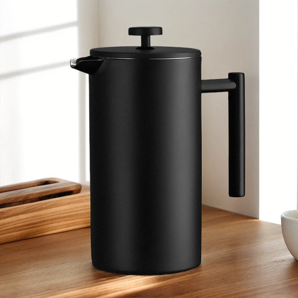 Premium Stainless Steel Double Wall Coffee Press with 3 Filters Thermal Kettle for Camping