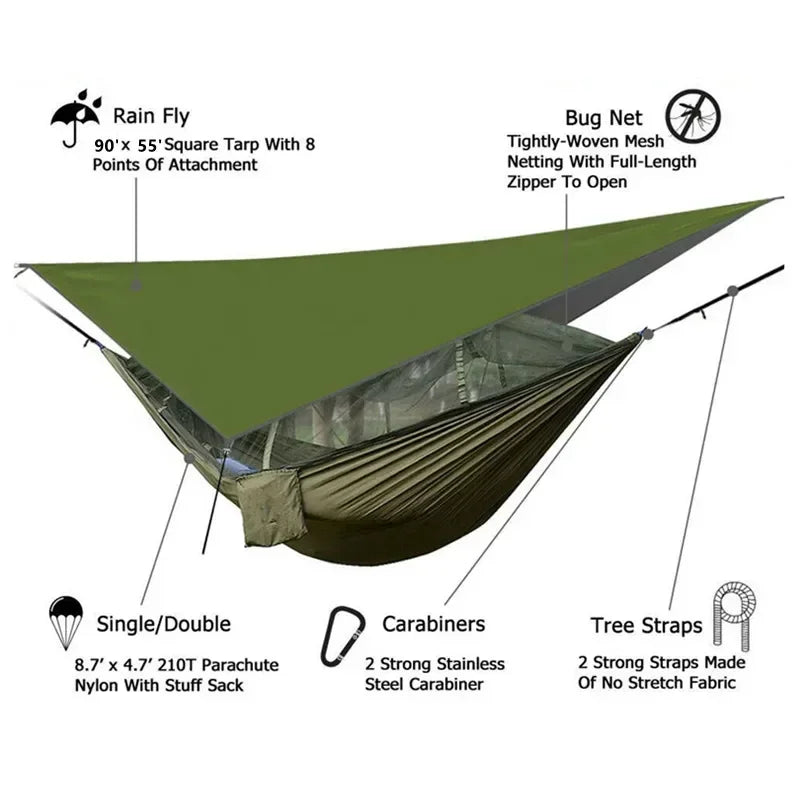 Camping Hammock with Mosquito Net&Rainfly Tent Tarp & Tree Straps