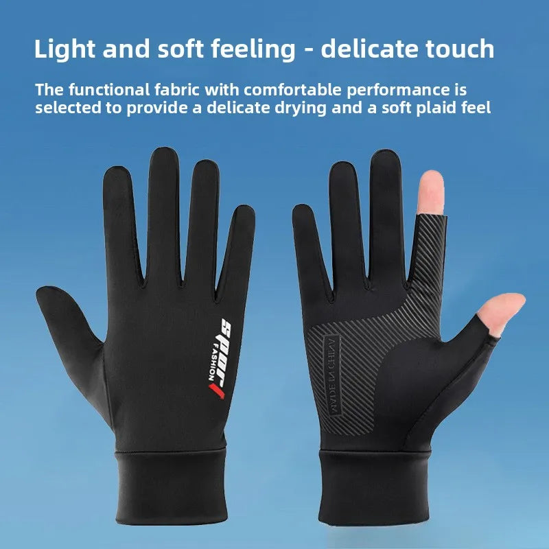 Fishing Gloves Breathable Two Fingers Elastic Summer Ice Silk Sunscreen Anti-slip Apparel