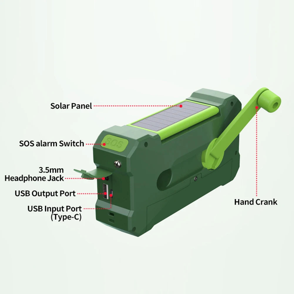 Emergency Radio Solar Hand Crank LED Flashlight/Reading Light/SOS Alarm Survival Tool