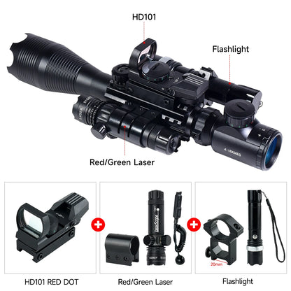 Hunting RifleScopes 4-16X50EG W/Red Dot Sight Laser Pointer Flashlight Combo Sight Adjustable Optical Scopes Fit 20mm