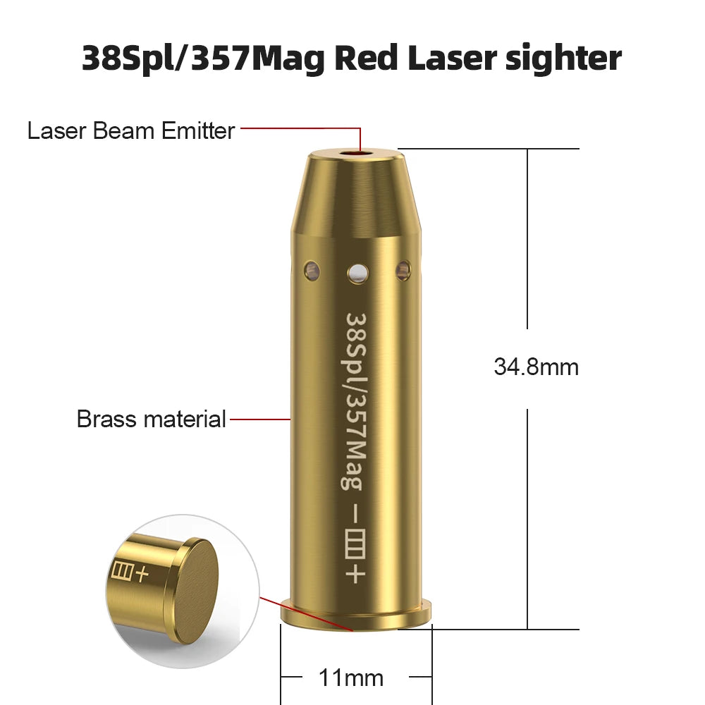 38SPL/357MAG Optics Cartridge Red Dot Laser Bore Brass 9MM Bore Boresighter For Pistol Rifle Scope Hunting Accessories 6 Batte