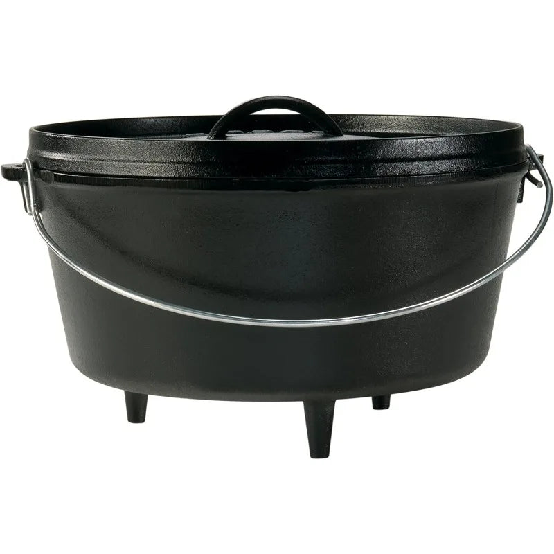 Lodge 8 Quart Pre-Seasoned Cast Iron Camp Dutch Oven with Lid - Dual Handles - Use in the Oven, on the Stove, on the Grill  open fire