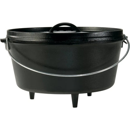 Lodge 8 Quart Pre-Seasoned Cast Iron Camp Dutch Oven with Lid - Dual Handles - Use in the Oven, on the Stove, on the Grill  open fire