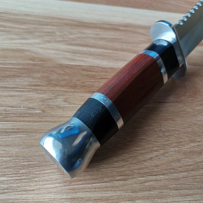60HRC Stainless Steel Fixed Blade Tactical Hunting Knife - Outdoor Survival & Camping Tool with Ergonomic Wood/Aluminum Handle &