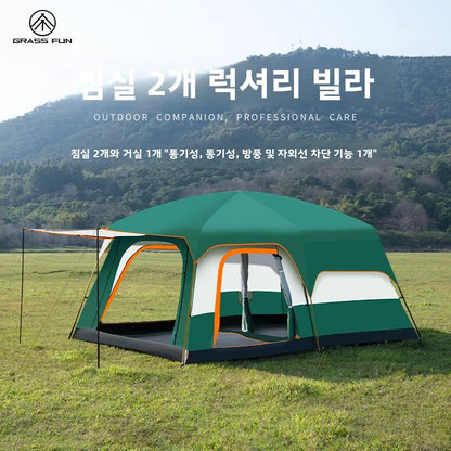 Tent Camping Two Bedroom Large Family 10 People Waterproof Double Layer Anti Uv Beach Shade Outdoor 4 Seasons Canopy