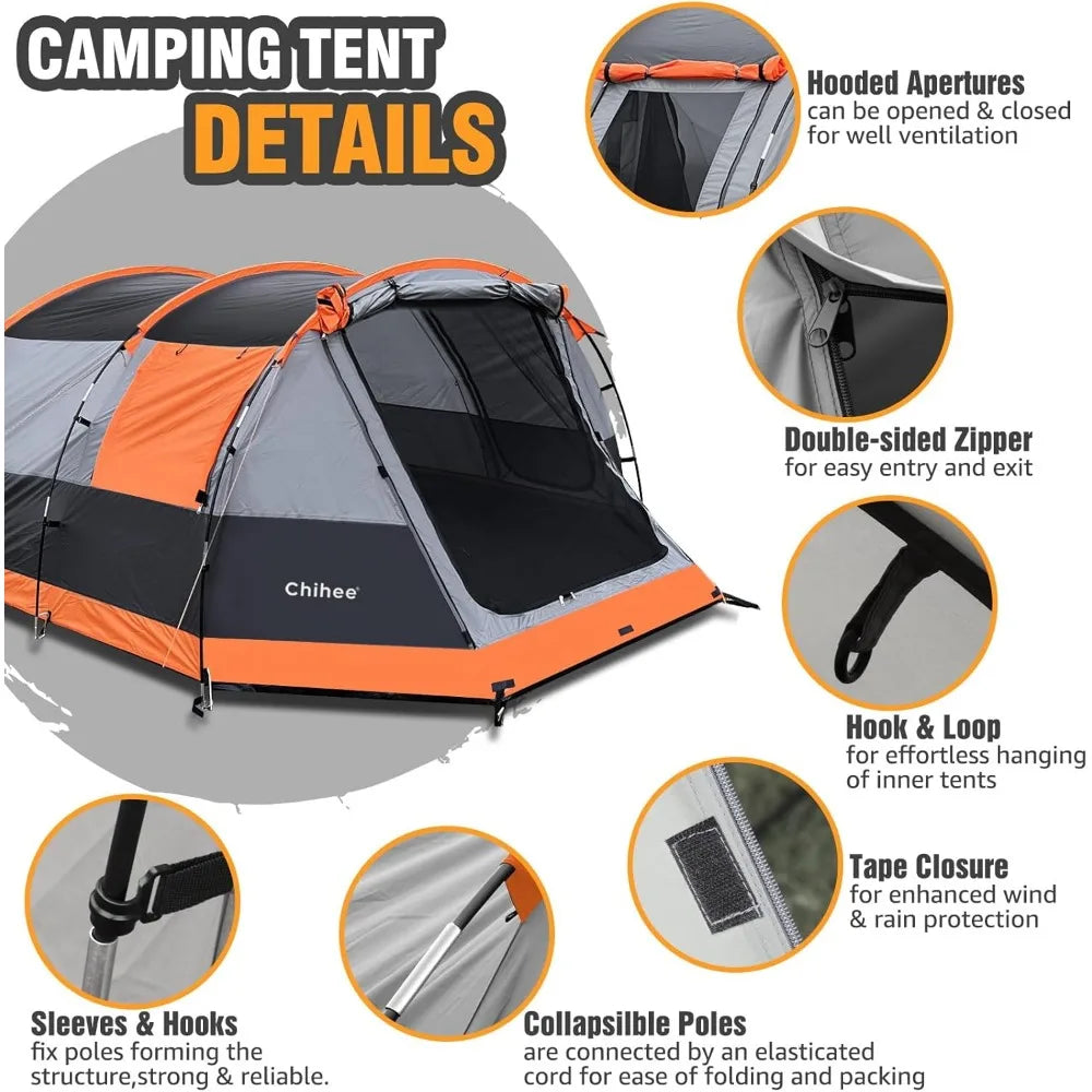 Camping Tents Tunnel Tent 4 Person Family Tents with 2 Doors