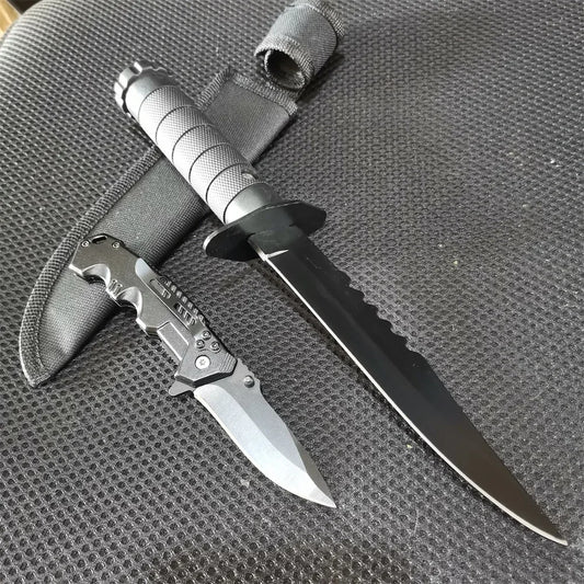 8Cr13MoV Dual Knife Set: Fixed and Folding Knives for Camping & EDC
