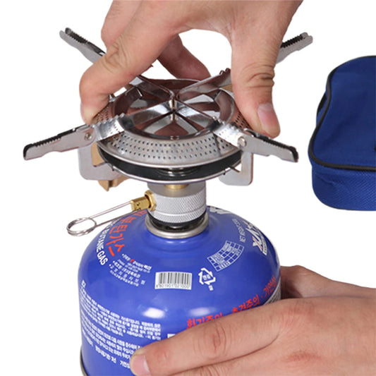Outdoor Camping Gas Stove Small Camping Stove with Storage Bag Lightweight Stove Head for Hiking Climbing Fishing