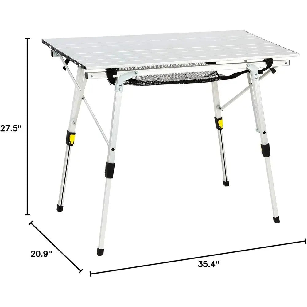 Outdoor olding Portable Picnic Camping Table with Adjustable Height Roll Up Table Top Mesh Layer, Silver