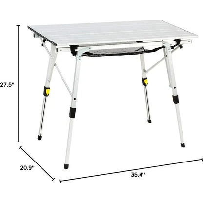Outdoor olding Portable Picnic Camping Table with Adjustable Height Roll Up Table Top Mesh Layer, Silver