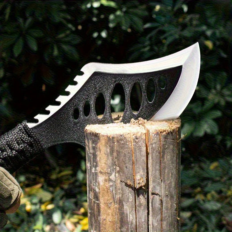 Portable Outdoor Jungle Camping Axe &amp; Knife - Non-Slip Handle, Full Tang Stainless Steel Blade (58HRC) with Nylon Sheath, 27CM H