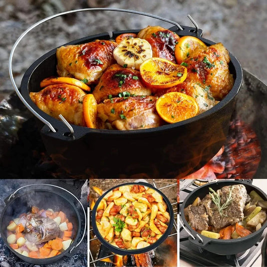 12 Qt Pre-Seasoned Camping Cookware Pot with Lid - Lid Lifter, Cast Iron Dutch Oven