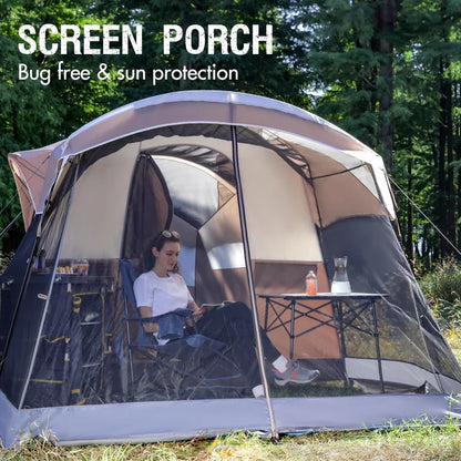 PORTAL 6/8/10 Person Family Camping Tent with Screen Room, Water Resistant Big Tunnel Tent with Rainfly