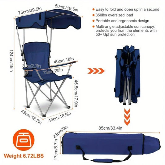 Camping Chair With Canopy, Outdoor Folding Lounge Chair
