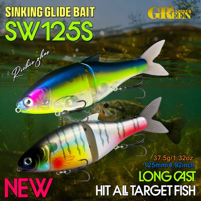 GRS Glider Fishing Lures  Glide Bait Jointed Swimbait Artificial Hard Baits Lures with Treble Hooks