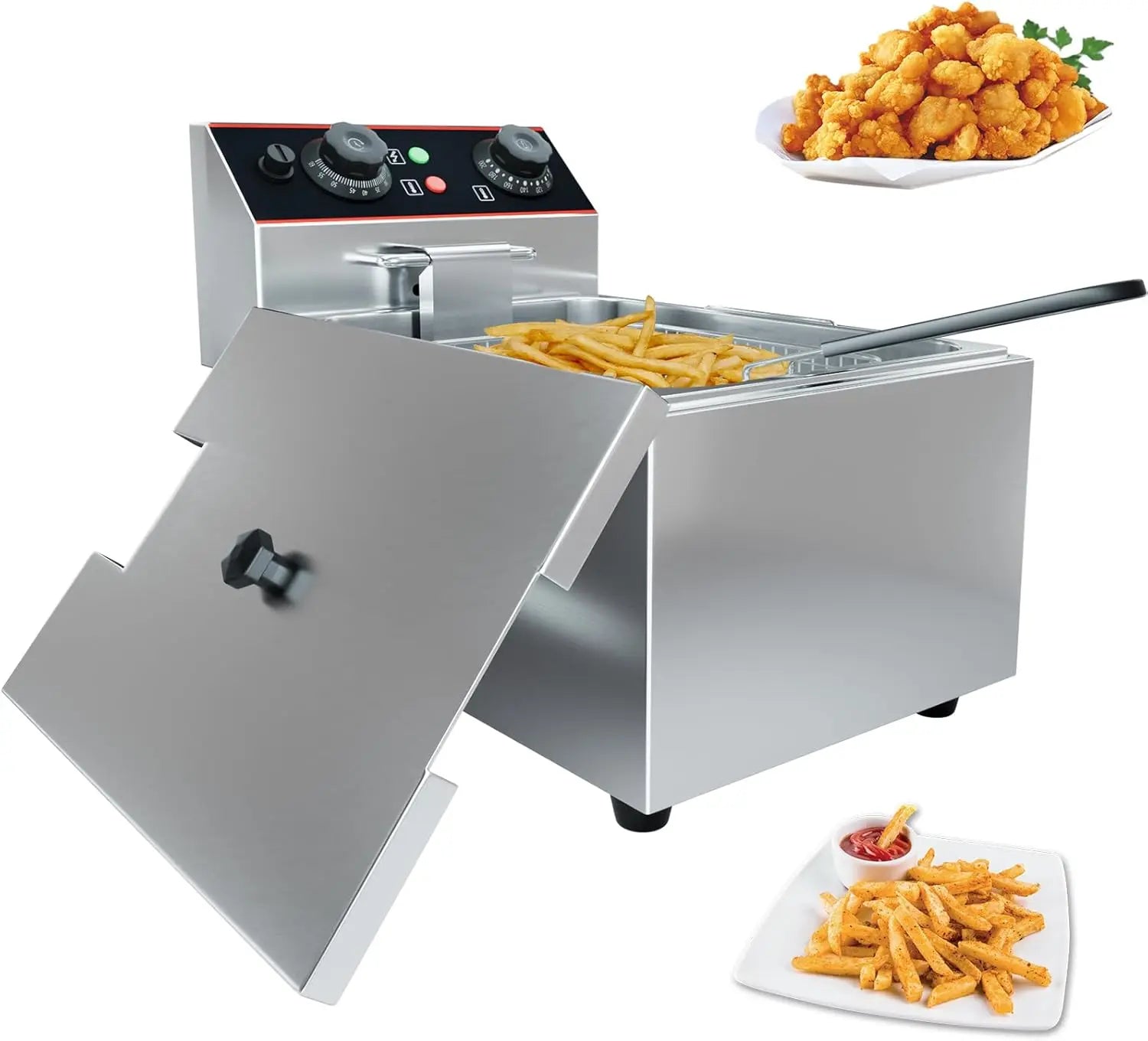 Commercial Electric Deep Fryer with Baskets Stainless Steel Adjustable Temperature Deep Fryer for Restaurant and Home
