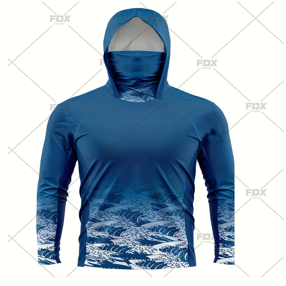 Army Green Camo Colorful Hoodie with Face Mask UV 50+Gaiter Fishing Clothing Men&