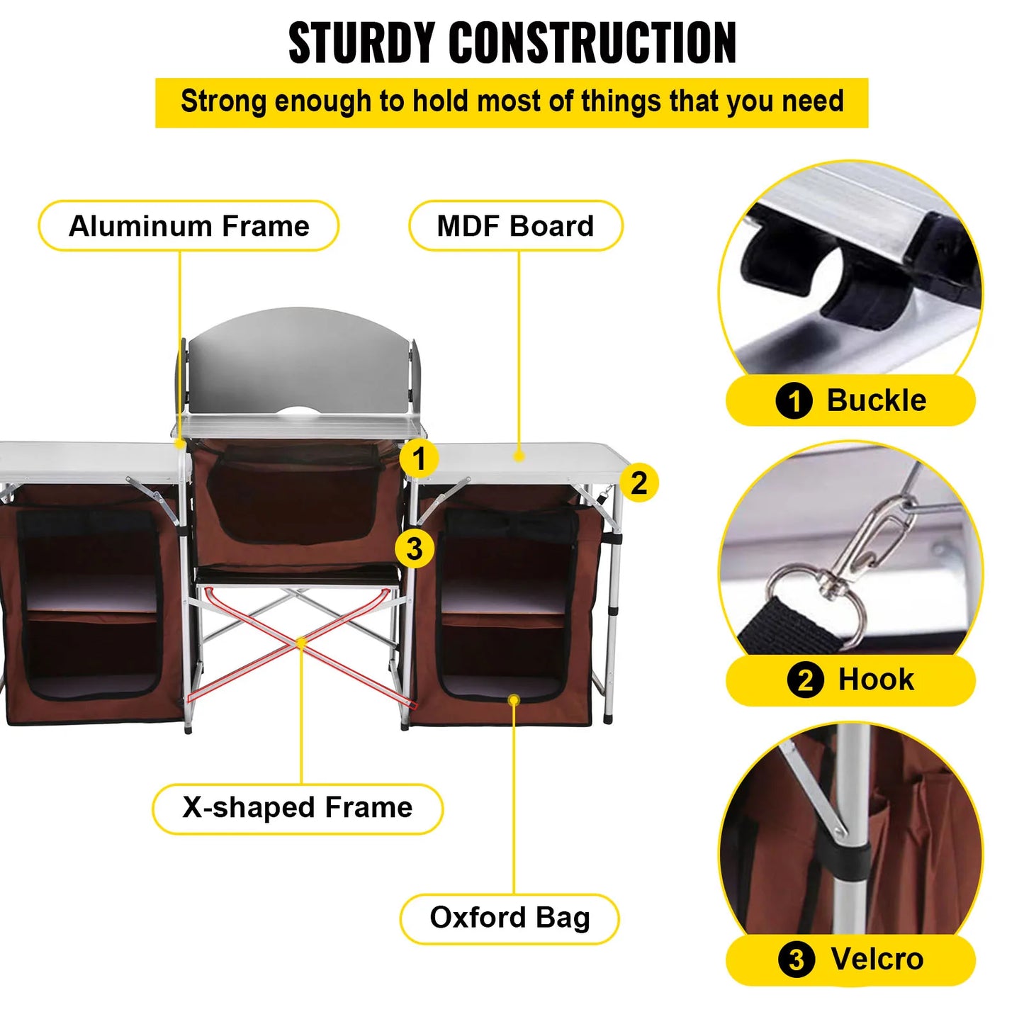 SucceBuy Camping Outdoor Kitchen Table Cabinet Foldable Cooking Storage Rack X-Shaped Aluminum Alloy Bracket for BBQ Picnic