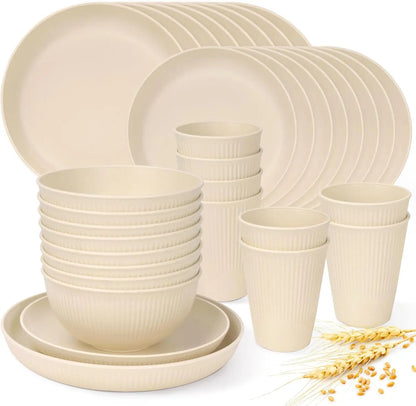 8, 32-Piece Plates and Bowls  Reusable Unbreakable Dinnerware Set for Camping