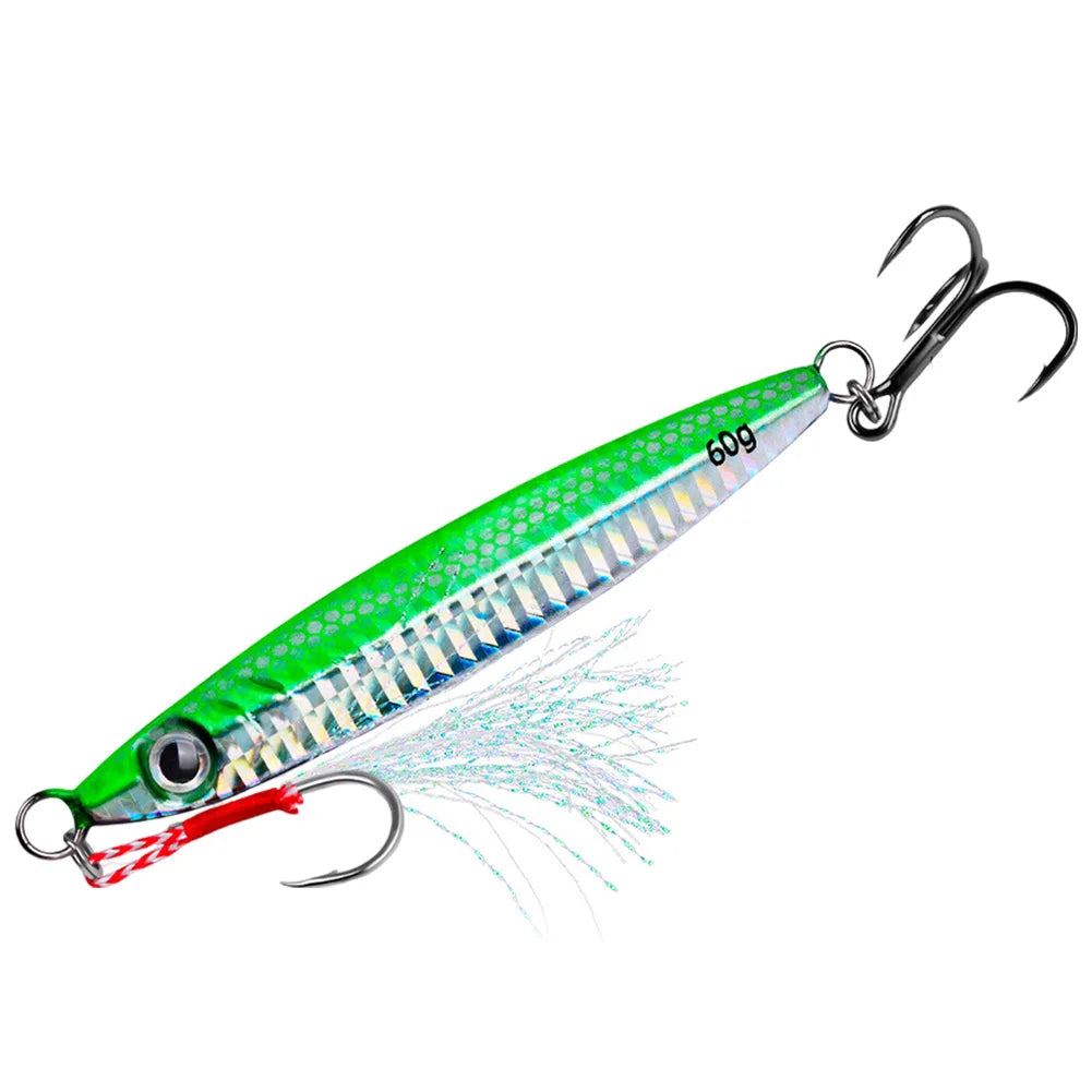 Metal Jig Fishing Lure 60g Trolling Hard Bait Fast Sinking Bass Fishing Bait Saltwater Lures for Sea Fishing and Boat Fishing
