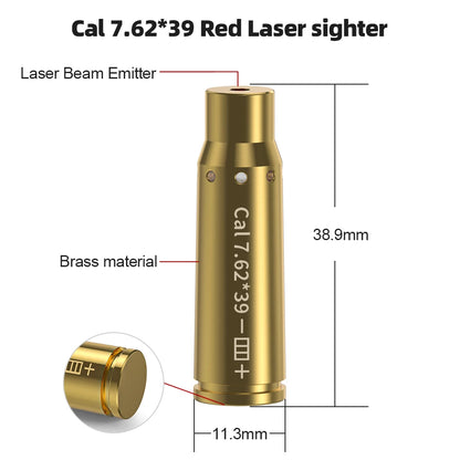 7.62X39 Optics Cartridge Red Dot Laser Bore Brass Bore Boresighter For Pistol Rifle Scope Hunting Accessories 6 Batte