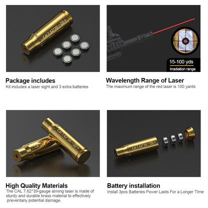 7.62X39 Optics Cartridge Red Dot Laser Bore Brass Bore Boresighter For Pistol Rifle Scope Hunting Accessories 6 Batte